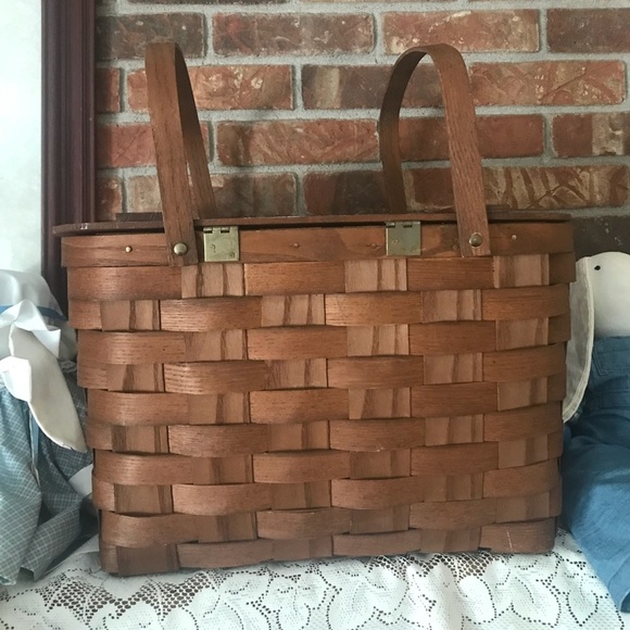 Rare Vintage 1970’s Handmade Wood Wicker Basket